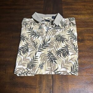 Izod Men's Polo Shirt - Beige and Black Leaf Print